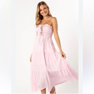 Petal And Pup Strapless Midi Dress In Light Pink  Size Medium Boho Prairie